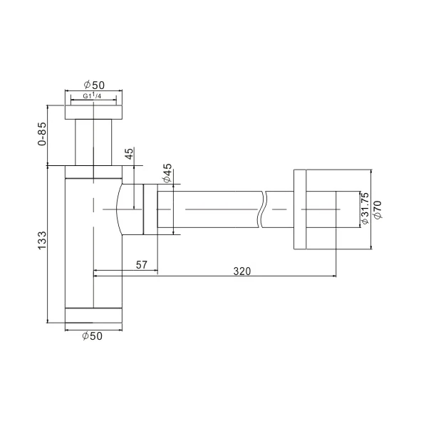 lavatory drain TOTI BOTTLE TRAP 32MM CHROME