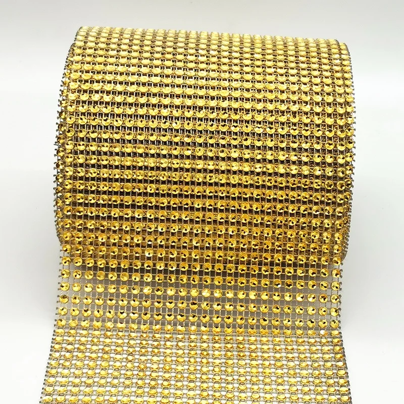 24 rows 4 mm factory direct sales gold plastic rhinestone mesh trimming cup chain diamond net roll decorative accessories