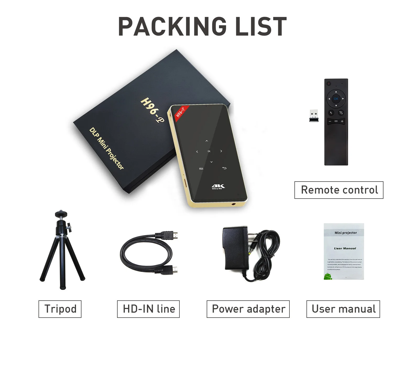 H96-P MINI PROJECTOR WITH 2GB/16GB, KD/ ANDROID TV 6.1 BUILT IN -ALL IN ONE