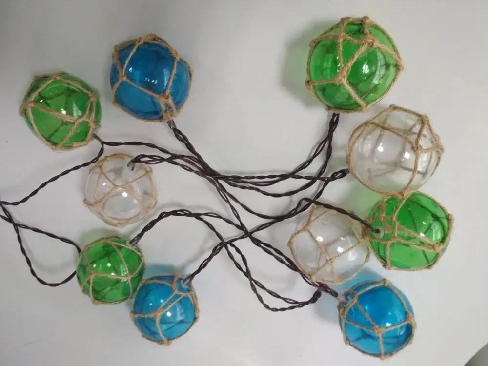 2019New Ideal Christmas Xmas Ornament 10 LED Nautical Fishing Floats Coastal Buoy Beach Style Roped Net Ball String Lights Set