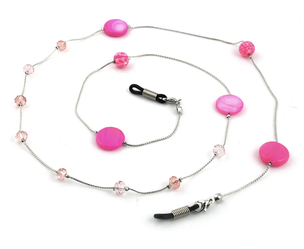 Link Chain Crystal Beads Ball  Pink Glasses Chains  Eyeglasses Cord Sunglasses Necklace Band Accessories