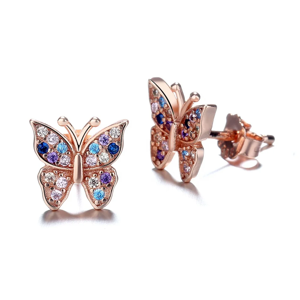Popular Jewelry 925S Colorful CZ Butterfly Earring for Girl