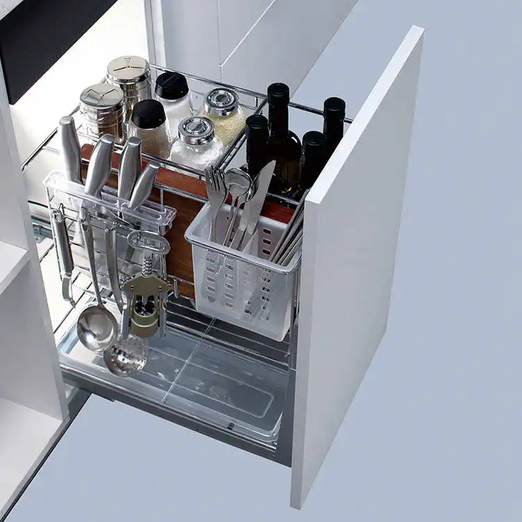 Кухонная корзина для выдвижных ящиков из нержавеющей стали с держателем для палочек для еды, выдвижная корзина для хранения для шкафа, базовый блок