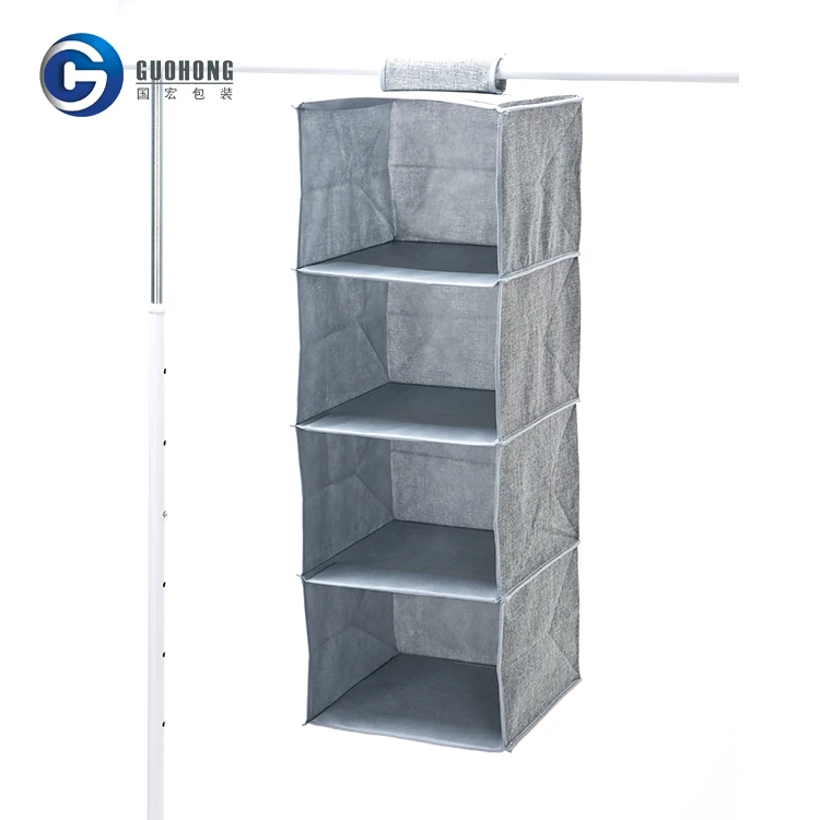
Eco-friendly Multipurpose 4 Shelves Grey Fabric Hanging Closet Storage Organizer For Clothes 