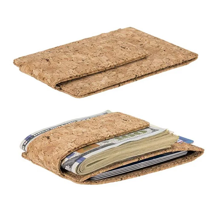 
Custom minimalist card holder cork wood magnet money clip wallet 
