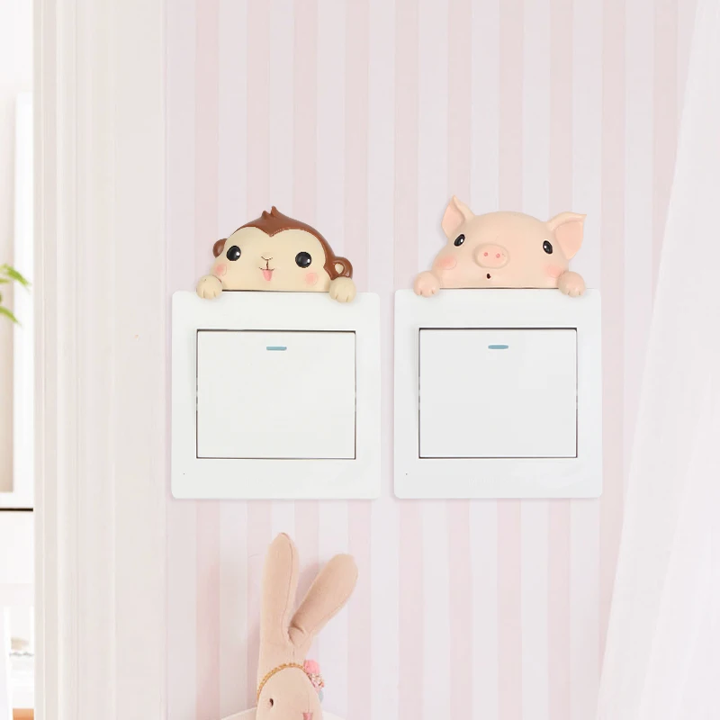 ROOGO Kwaii Resin 3D Animal Light Switch Sticker Nursery Bedroom Dorm Wall Decor Giift Item