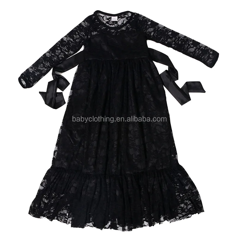 little girls party dresses black long sleeve lace child dress