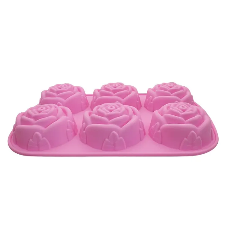 Food Grade 6 cavities rose cake mold silicone tools making soap ice cream chocolate rubber mould