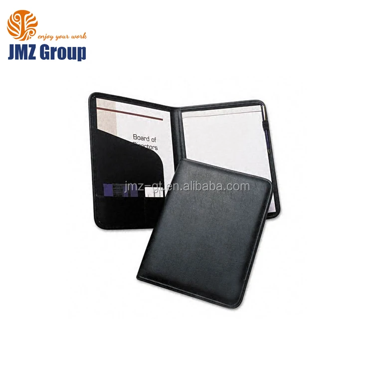 Luxury yellow A4 leather file folder zipper portfolio A4 padfolio business manager folder with calculator ring binder