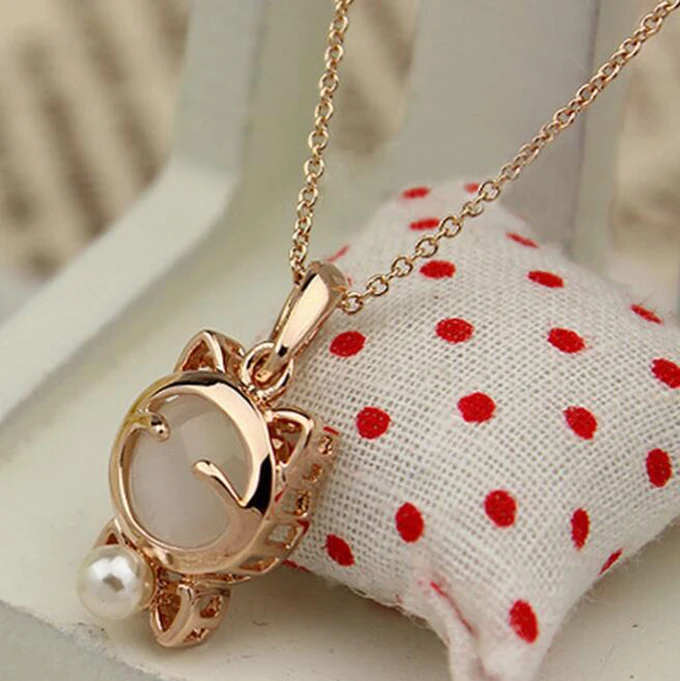 Women Cute Accessories Stone Jewelry Pendant Fashion Pearl Cat Necklace For Wholesale
