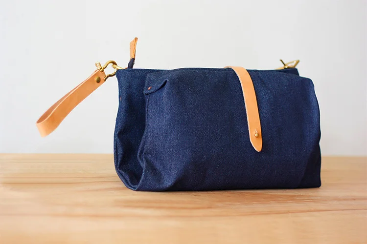 Manufacture Canvas Messenger Bag Foldable Denim Canvas Tote Bag with Leather Handle