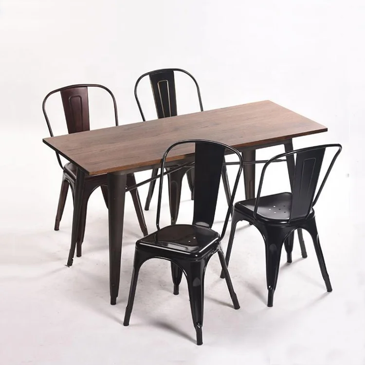 Foshan factory vintage metal industrial restaurants dining table and chair