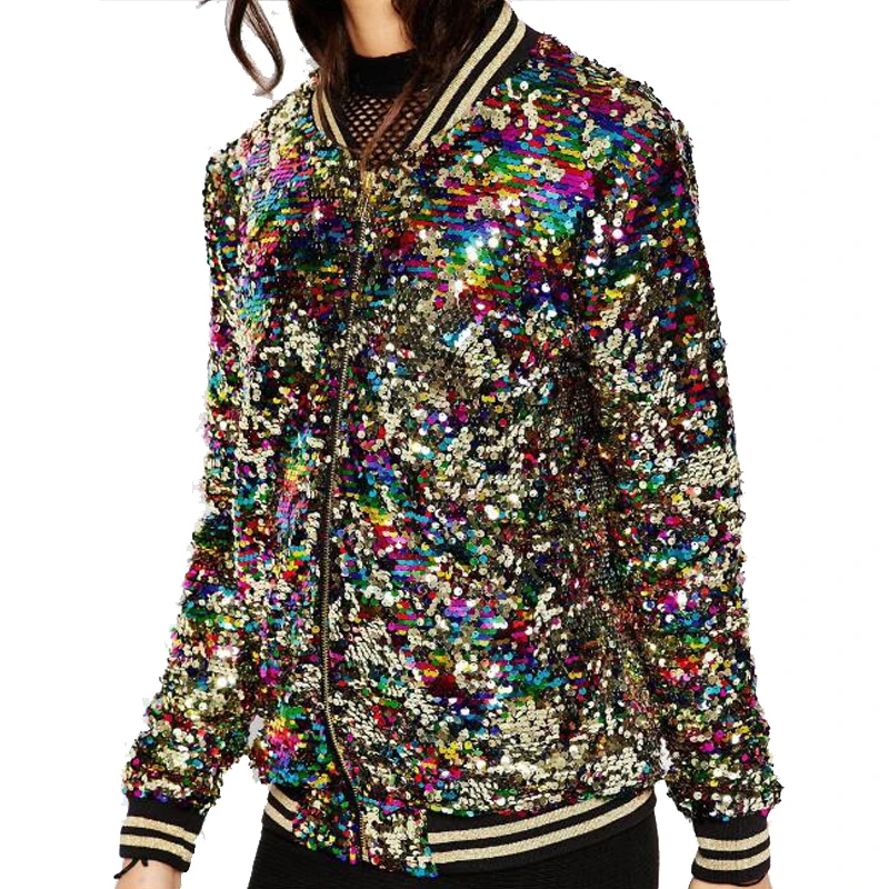Baseball Fashion Design Women Custom Bomber Sequin Jacket Wholesale