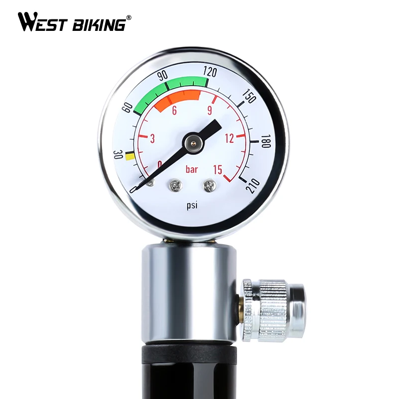 WEST BIKING Bicycle Pump With Pressure Gauge 120 PSI Hand Cycling Pump Presta and Schrader Ball Road Tire Mini Bike Hand Pump