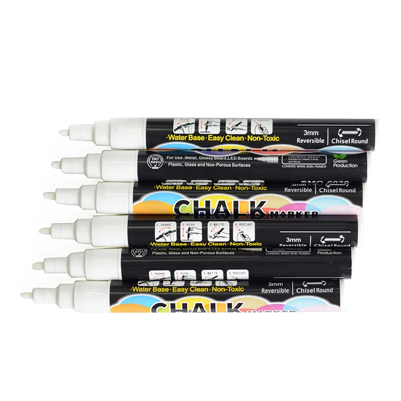 Fine reversible tip 3mm white chalk markers for blackboard