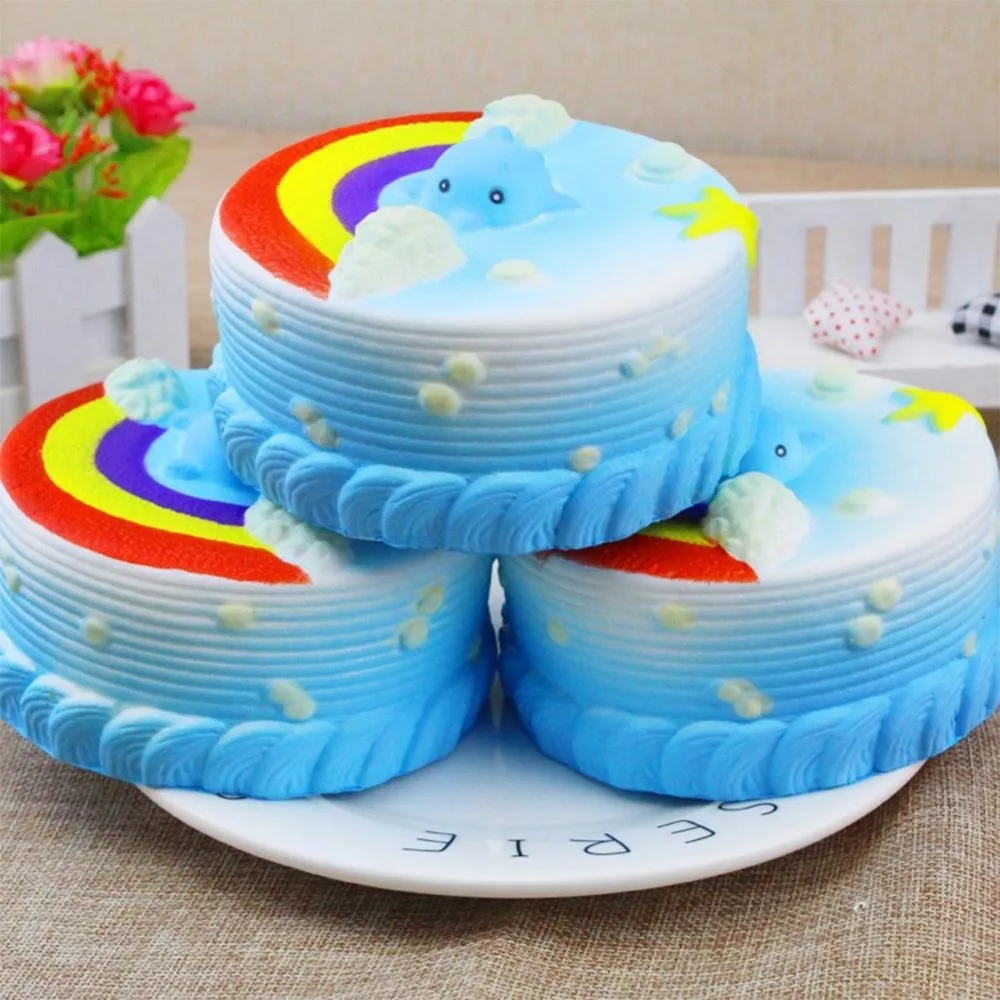 Squishy Slow Rising blue cake rainbow Cute Squishy Toy Cake Slow Rising Stress Reliever Toy squishy