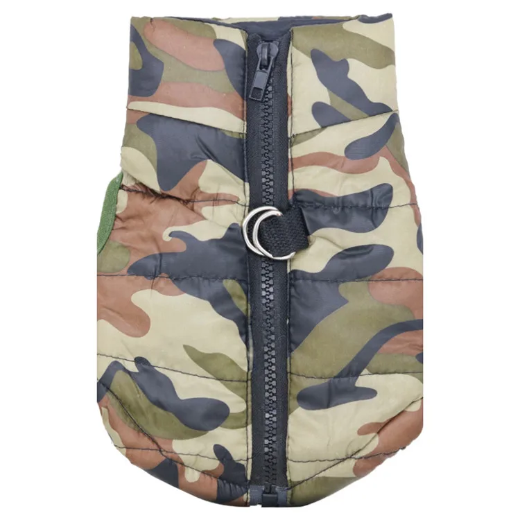 Pet camouflage cold weather Jacket dog winter vest coat with zipper and leash ring
