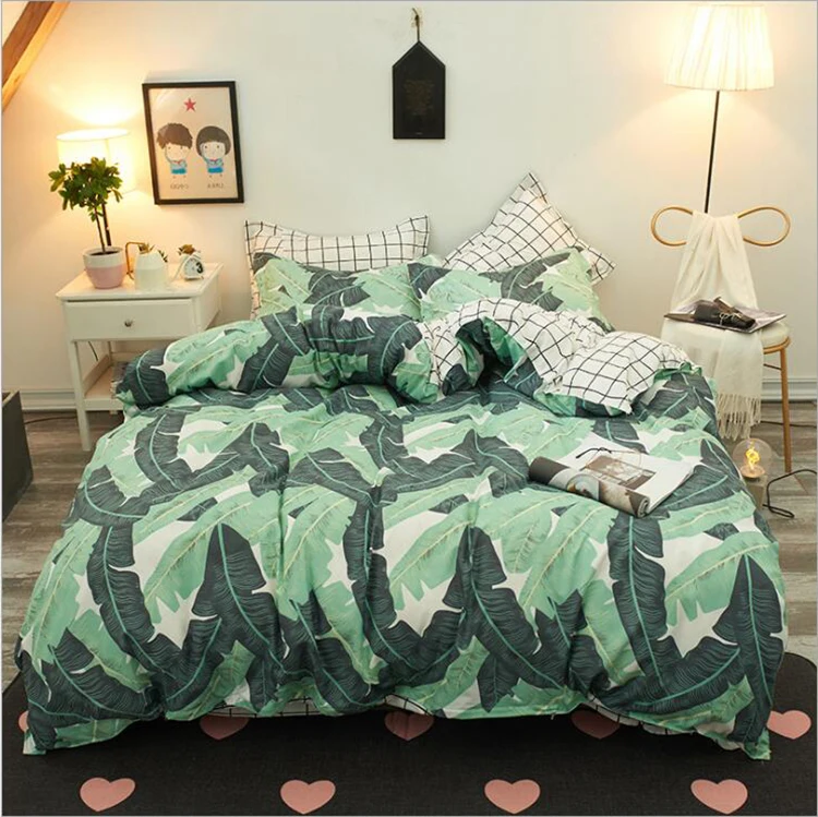 Factory Direct Sale Tropical Rain Forest Style Small Fresh Cotton-Like Four Pieces Bedding Sets
