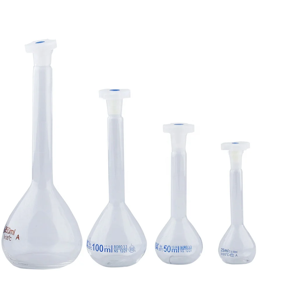 HDMED chemical lab liquid Glass Volumetric Flask with Plastic stopper or lid