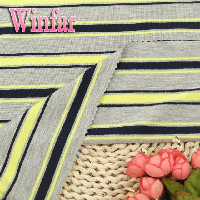 single jersey stripe knitting dyed DTY rayon spandex fabric for lady dress garment