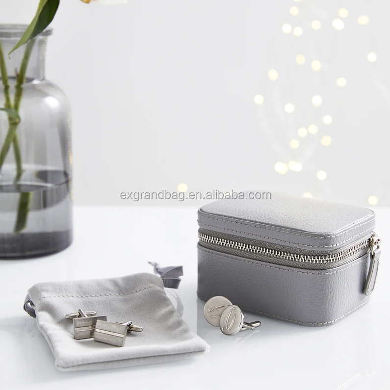 simple design genuine cow leather storage box travel cufflink / trinket box
