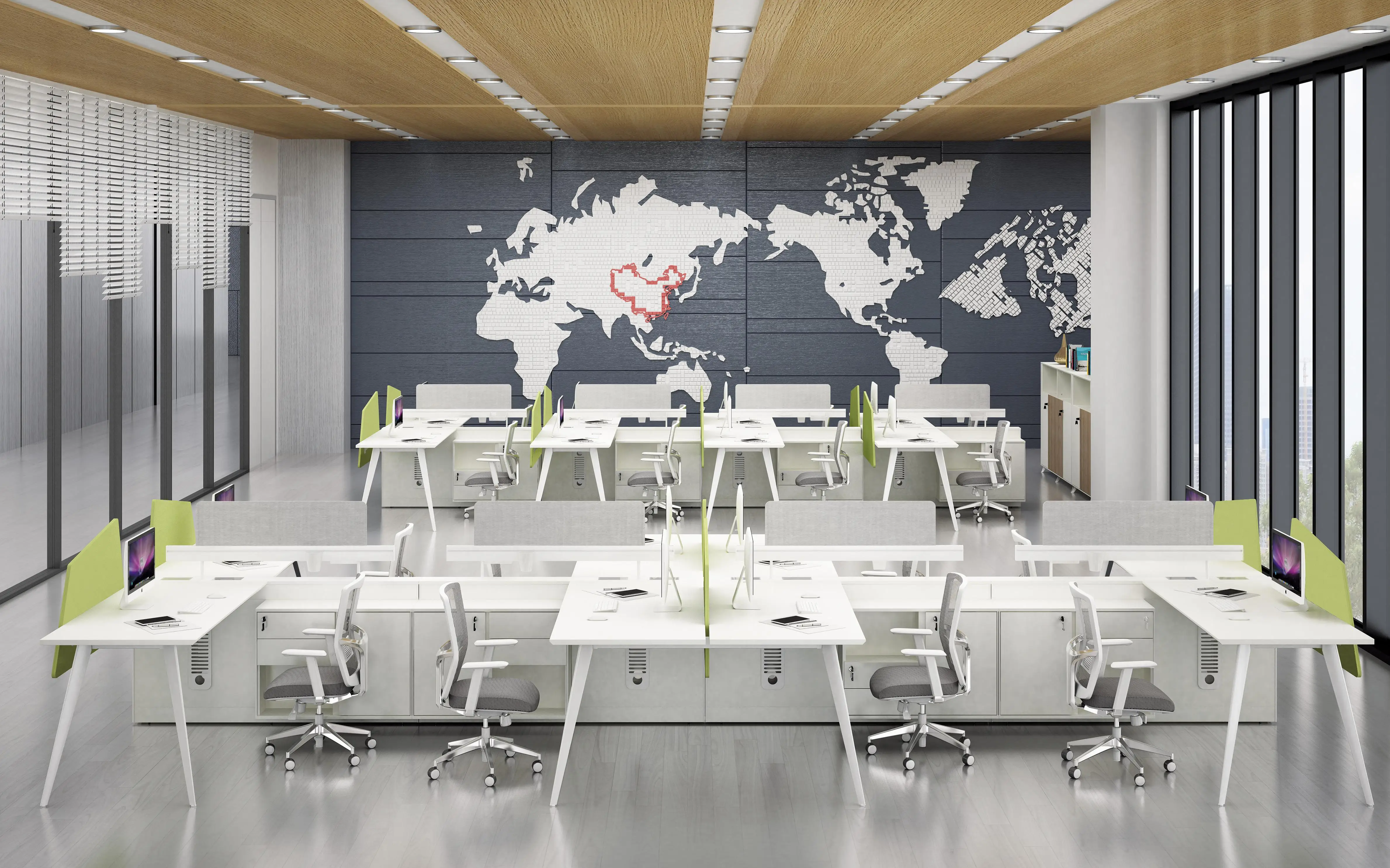 
Factory selling 4 people layout office secretary workstation staff modular cubicle office table computer desk green material 