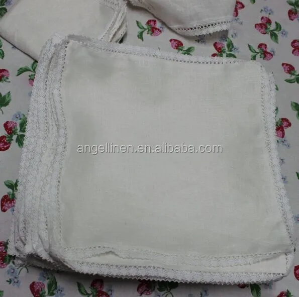 100% linen handkerchief with cotton lace in white color