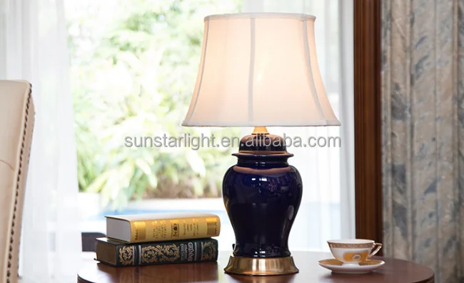 Modern Chinese Ceramic Table Lamp With Antique Brass Base Hand Painted Table Lamp For Living Room Table Light
