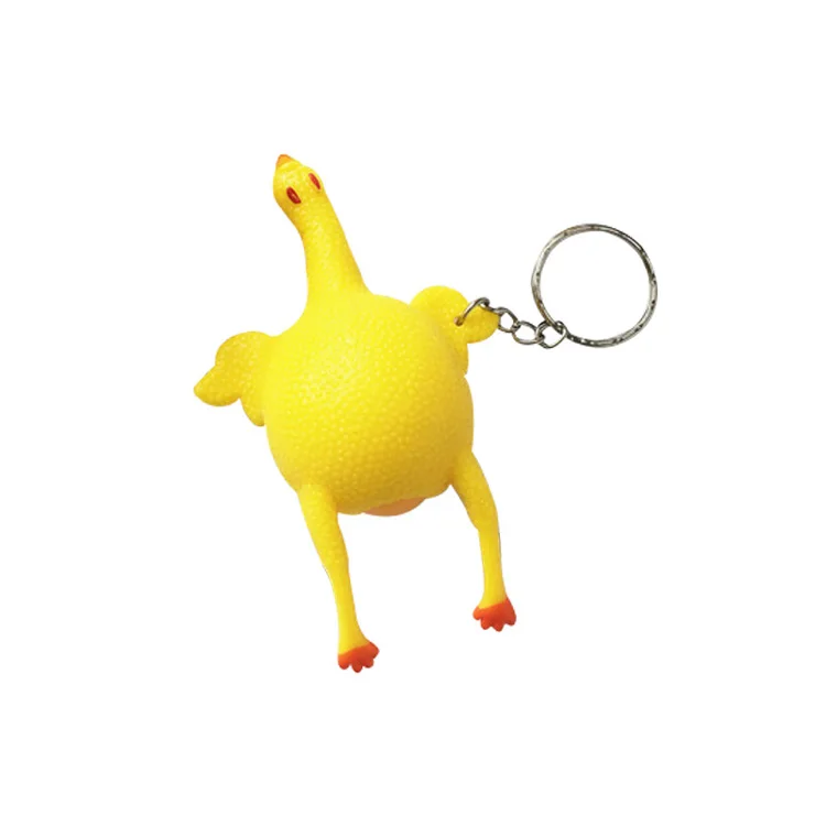Hot sale  creative yellow chicken prank decompression funny toy rubber keychain