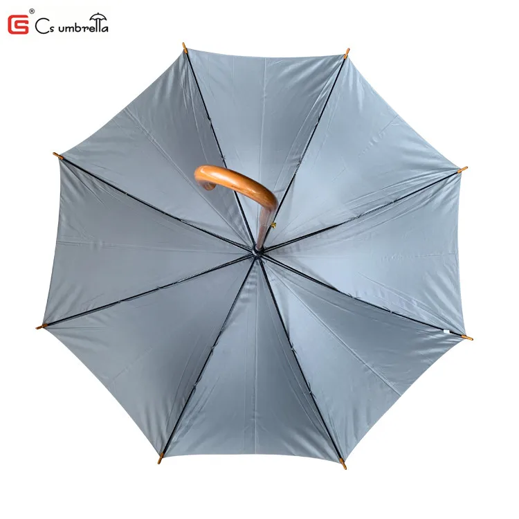 YS-1055 Promotional Custom Made Hotel Umbrella Wooden Curved Handle Automatic Advertising Umbrella Paraguas