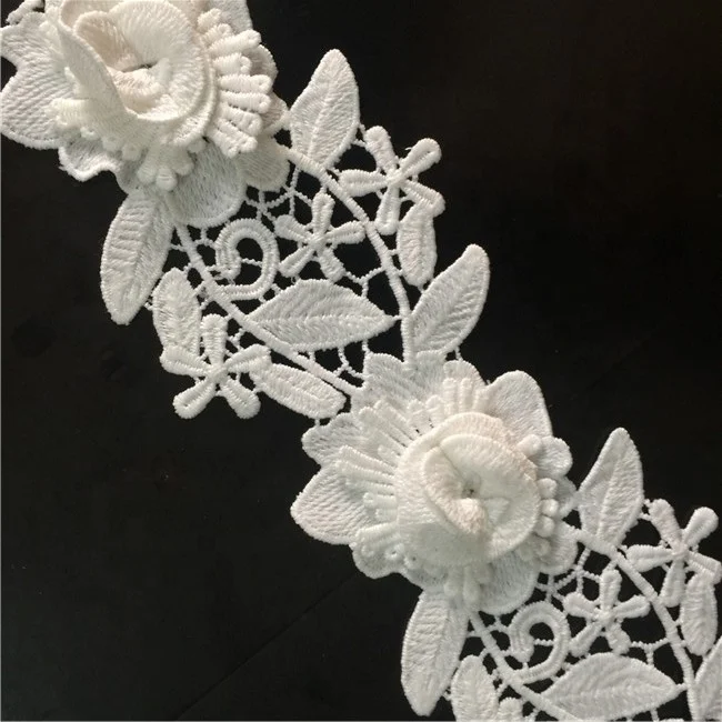 Classical new embroidery 3D flower chemical guipure lace trimming design
