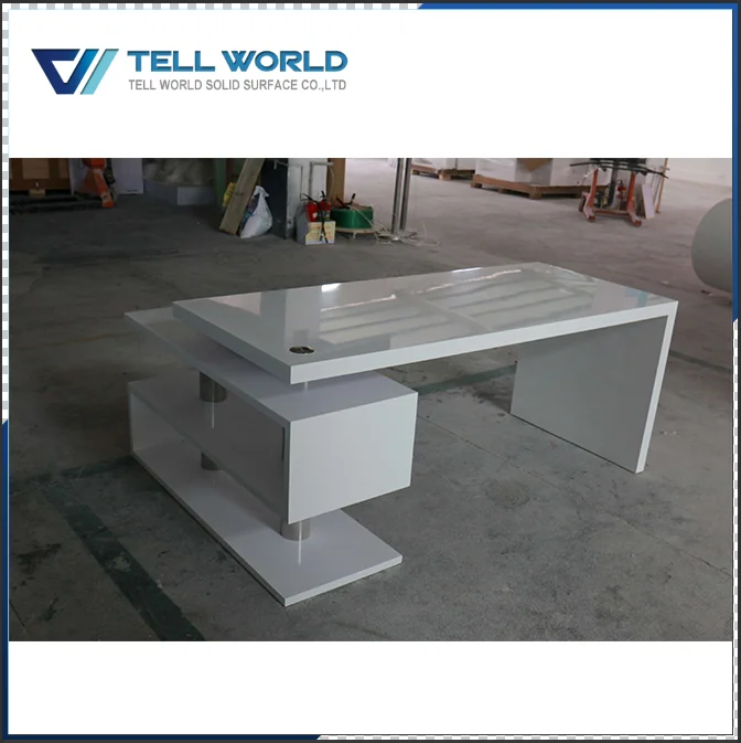 
High tech computer desks acrylic white glossy modern desk 