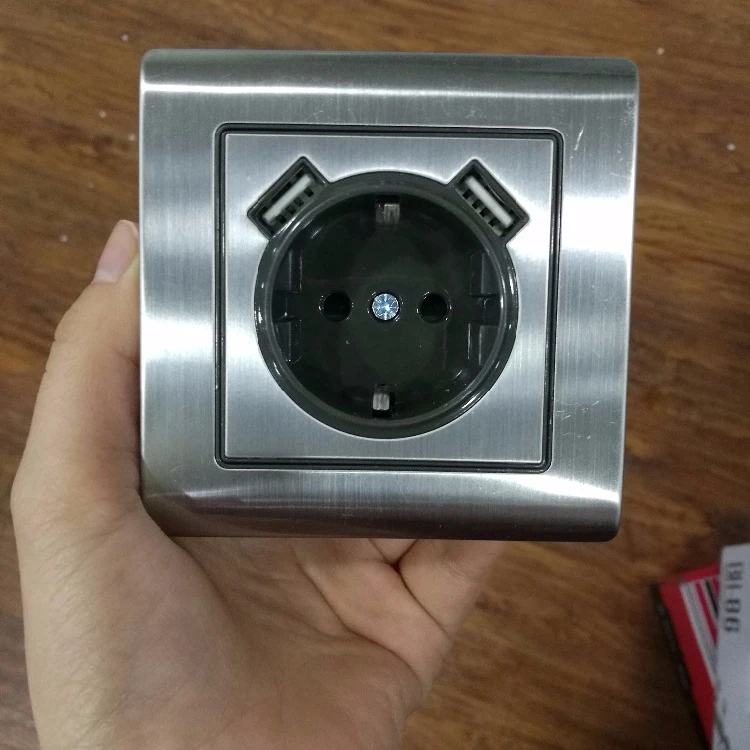 BIHU Марка нержавеющей стали двойной порты евро usb розетки 220 В электрические розетки