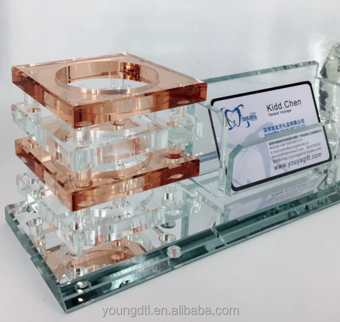 High Quality Crystal Pen Holder & Business Card Holder For Desk