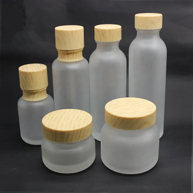 50g 50ml 120ml 150ml frosted glass empty cream jar sprayer with bamboo pattern plastic lid cap /lotion pump packaging bottle