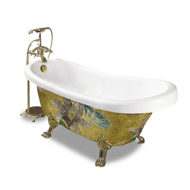 C302A yellow colour acrylic classical bathtub Zinc alloy 4 foot bathtub