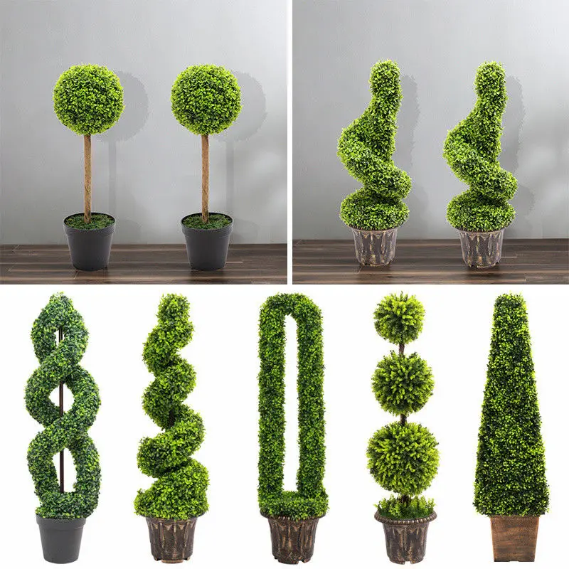 China factory UV resistant Green Plastic Artificial Boxwood  Spiral Potted Topiary Trees