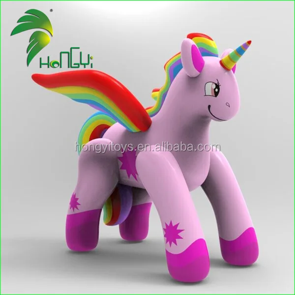 Giant Hongyi Cartoon Inflatable Rainbow Unicorn Animal Toy , Inflatable Horse With Wings