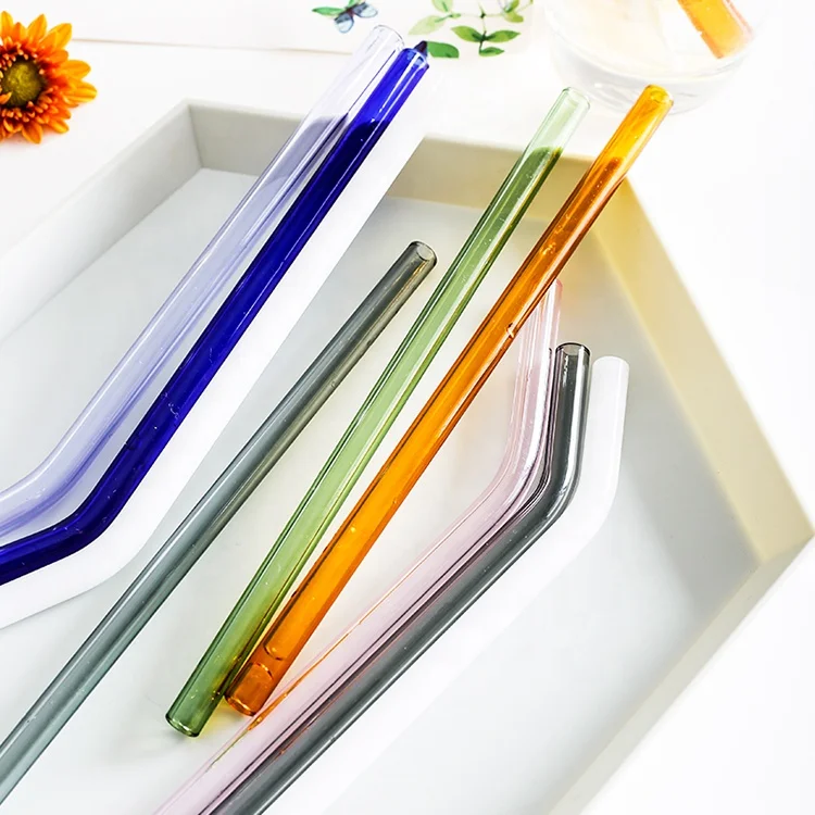 Многоразовые боросиликатные прямые и изогнутые стеклянные соломинки с логотипом на заказ