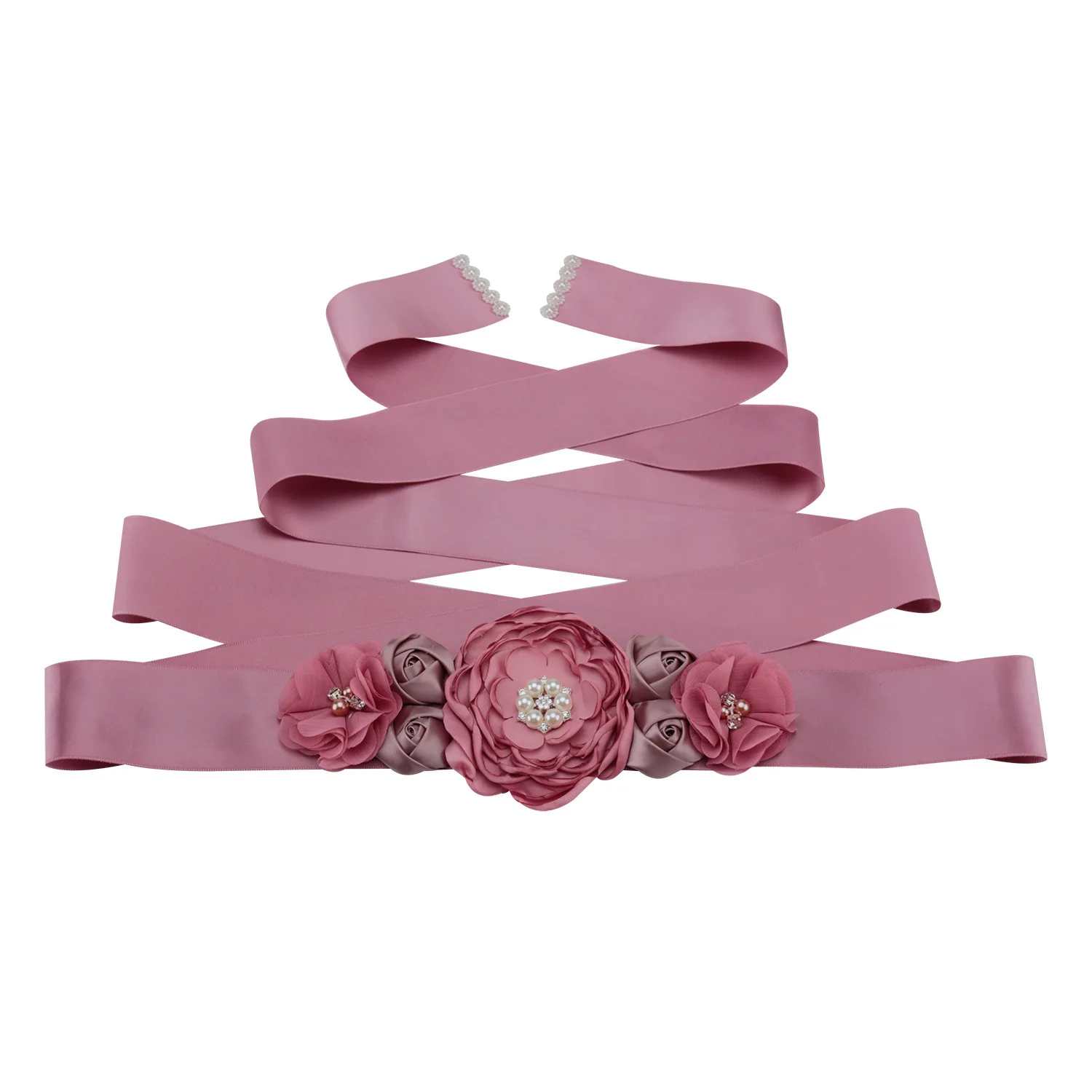 Handmade Cummerbund Flower Sash Belt Waistband Beaded Elegant Dress Accessories
