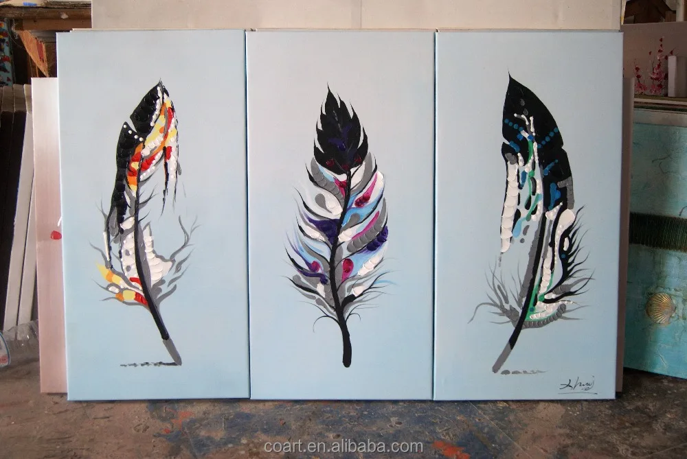 Handmade Feather Wall Art Panel Decoration Easy Oil Painting Canvas Pictures