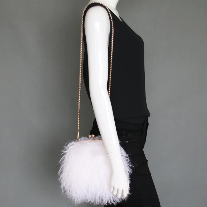 Real mongolian lamb hair bags for women girl fashion fur purse clutch