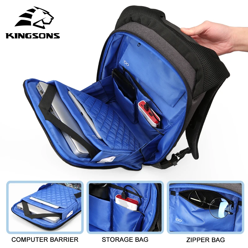 Kingsons hot selling wholesale waterproof antitheft laptop backpack men anti theft laptop bag with usb charger port
