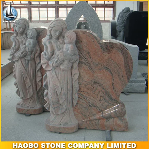 
Maria Holding Jesus Statue Headstone 