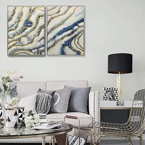 Blue Agate Canvas painting wall art gold abstract picture wall decor for living room bedroom office oil canvas painting