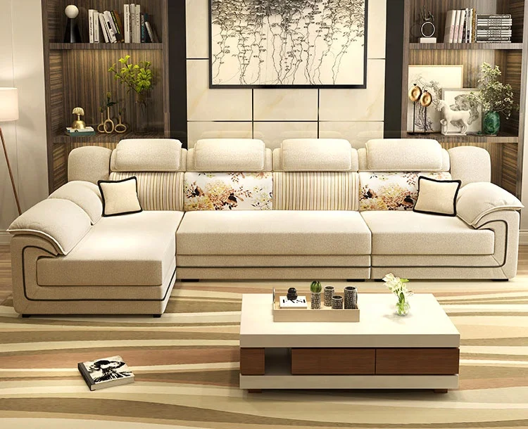 Living Room Sofa Set Home Furniture Modern Wood Frame Soft Sponge L Shape