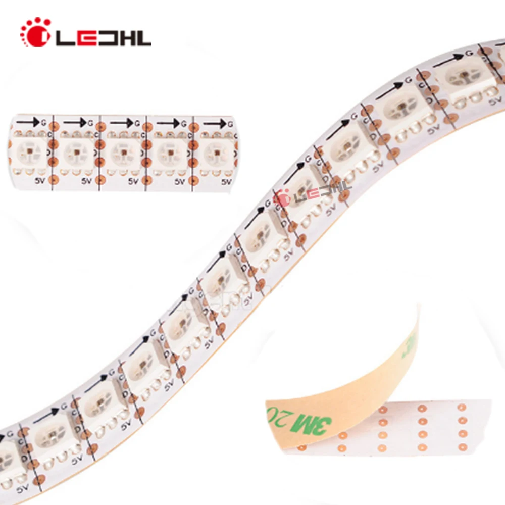 SK9822/APA102c digital flexible led strip 60leds smd 5050 rgb pixel diode full color decorative data line control 3M adhesive