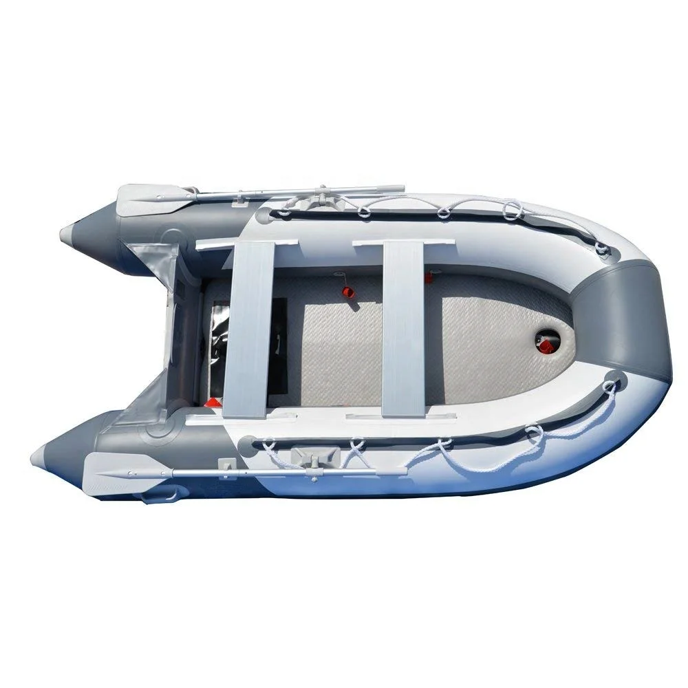 9.8ft Inflatable Pontoon Fishing Boat PVC and Fiberglass Yacht Tender Raft with Air-Deck Floor Outboard Engine for Sports Use