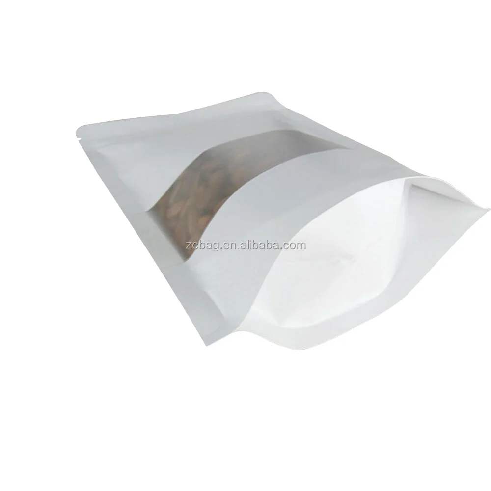 
Custom Printed Matt White Doypack Poly Zip Lock Stand Up Pouch Rectangle Window Nuts and Dried Fruit Packaging Bags 