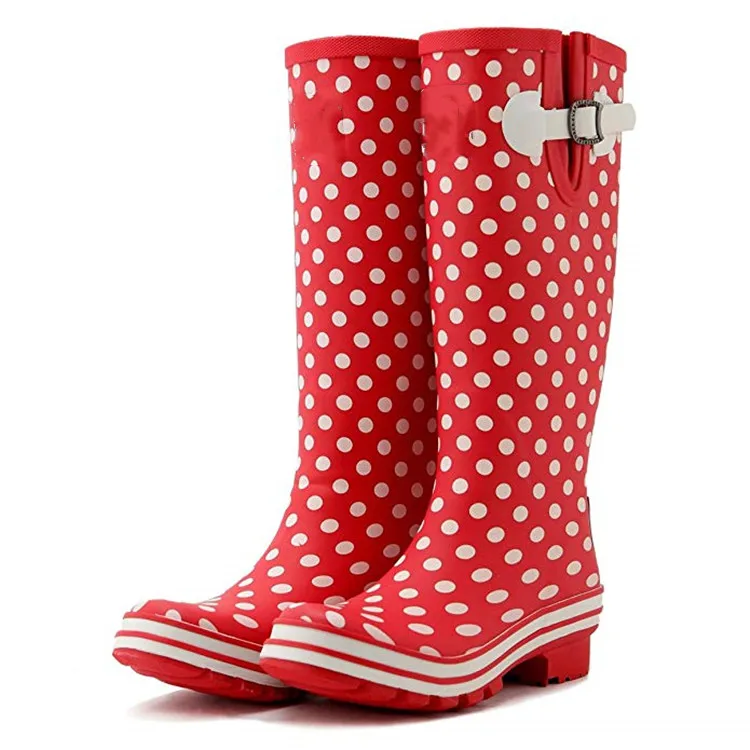 Wholesale Customized Waterproof Non Slip Water Shoes With Custom Printing Rubber High Heels Tall Rain Boots